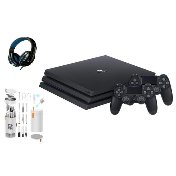 Pre-Owned Sony PlayStation 4 Pro 1TB Gaming Console Black Headset 2 Controller With BOLT AXTION Cleaning Kit Bundle