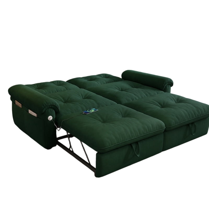 77.2" Convertible Sofa Bed, 2-in-1 Full Size Sleeper Sofa, Plush Upholstered Loveseat with USB Charging Ports & Side Pockets, Steel Frame Pull-Out Couch for Living Room, Bedroom, Apartment