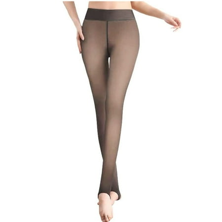 

Gzztg Pantyhose Tights for Women Fashion Women Fake Translucent Warm Fleece Pantyhose Solid Coffee Original