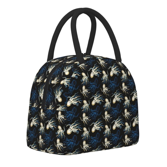 Horeoi Octopus 1 Pattern Large Insulated Lunch Bag for Work, School, Picnic - Waterproof, Durable Oxford Cloth, Comfortable Handle-Black
