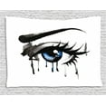 thumbnail image 1 of Eye Tapestry, Dramatic Artwork of a Woman Eye with Dripping Paint Curvy Eyebrow and Long Lashes, Wall Hanging for Bedroom Living Room Dorm Decor, 80W X 60L Inches, Black Grey Blue, by Ambesonne, 1 of 2