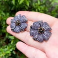 thumbnail image 3 of Cute Mirco Pave Black Gold Purple CZ Women Party Large Flower Stud Earrings Gift, 3 of 9