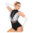 thumbnail image 6 of iiniim Women Sparkle Latin Jazz Dance Outfit Sleeveless Gymnastics Leotard with Gloves Sequins Dance Clothes Silver S, 6 of 7