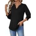 thumbnail image 3 of Fantaslook 3/4 Sleeve Womens Tops Dressy Casual Blouses V Neck Work Shirts Trendy Tops with Smocked Cuffs, 3 of 7
