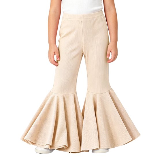EnJoCho Toddler Girls Baggy Bell-Bottom Pants Loose Wide Leg Elastic High Waist Ruffled Flared Trousers Little Girls Soft Knit Flared Pants Elastic High Waist Bell Bottom Pants