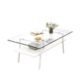 thumbnail image 4 of Rectangular Glass Coffee Table, Modern Side Coffee Table w/Lower Shelf, Tempered Glass Tabletop & White Metal Legs, Suitable for Living Room Office (Transparent), 4 of 6