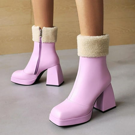 

Qepwscx Boots For Women With Heel Tall Boots For Women Women Warm Shoes Solid Color Square Toe High Heels Casual Fashion Zip Ankle Boots Womens Boot