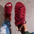 thumbnail image 2 of KIJBLAE Women's Lace-Up Gladiator Sandals, Open Toe Cutout Ankle-Tie Shoes, Plus Size Edgy Comfort Footwear for Casual Outings Wine 37, 2 of 8