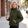 thumbnail image 4 of Edvintorg Womens Puffer Jacket Plus Size Collared Cropped Quilted Coat Long Sleeve Zip up Padded Outerwear with Pocket Women's Clothes Army Green S-3XL, 4 of 8