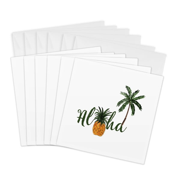 3drose, Aloha-hawaiian Pineapple Saying with Tropical Palm Leaves, 6 Greeting Cards with Envelopes