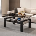 thumbnail image 6 of Glass Coffee Table for Living Room, SEGMART Modern Coffee Table with Lower Shelf, Rectangle Center Table with Metal Legs, Glass Table, Sofa Table, Tea Table, Living Room Table, 6 of 11