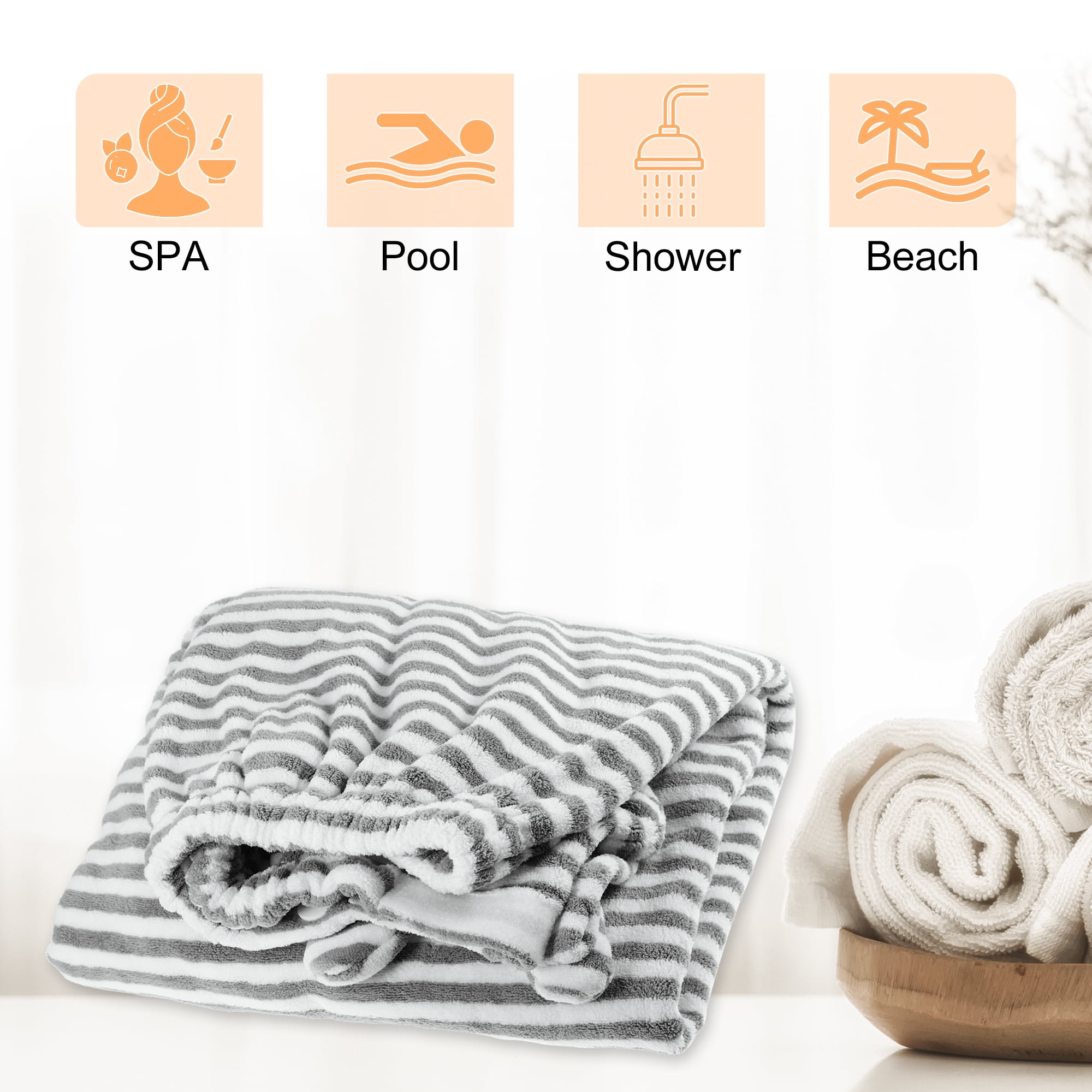 Unique Bargains Shower Wrap Towel for Women Coral Fleece 1 Pc Gray