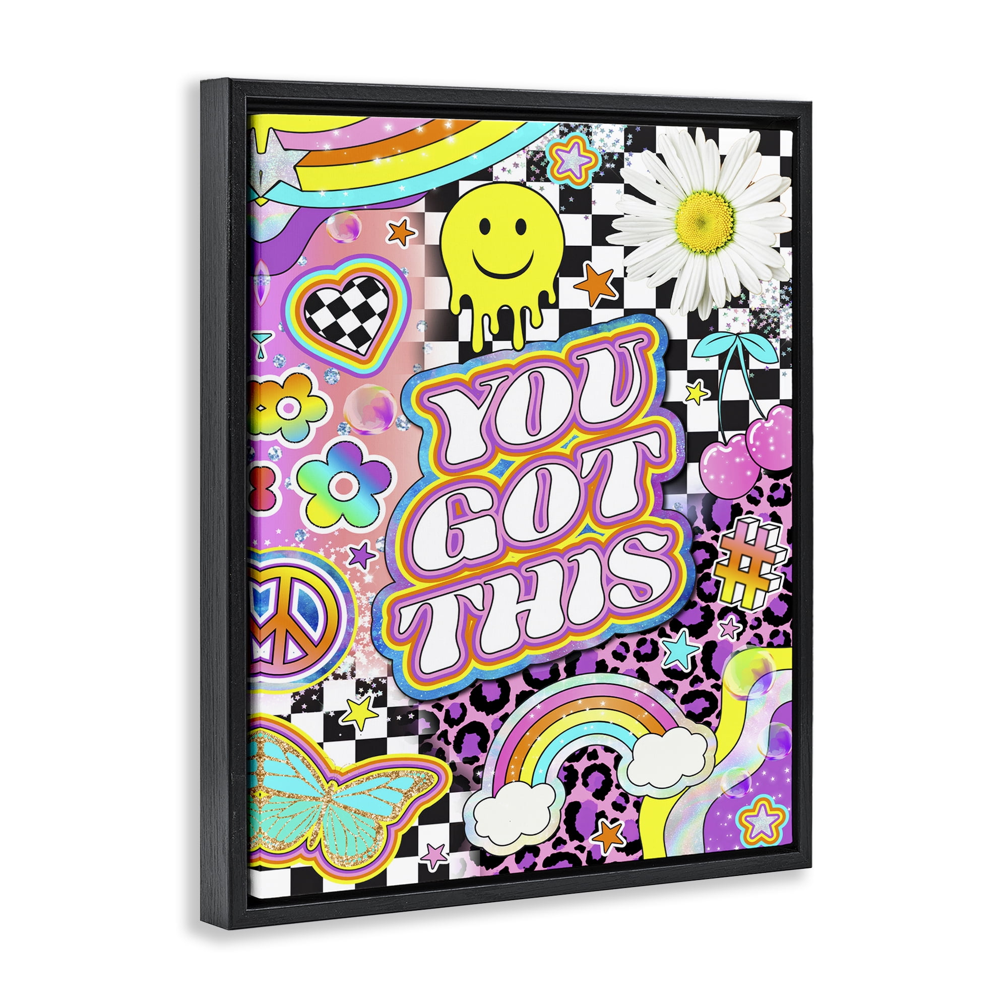 Stupell Industries Groovy You Got This Collage Abstract Painting Black Floater Framed Canvas Art Print Wall Art, 25 x 31