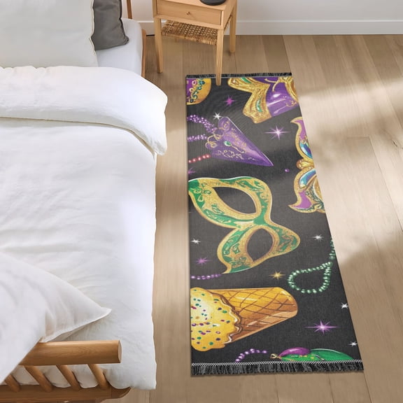 Mardi Gras Mask Bedroom Runner Rug 2'x 6' Non Slip Carpet Indoor Home Area Rug Living Room