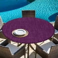 thumbnail image 6 of Purple Burlap Texture Round Tablecloth, Fitted Table Cover with Elastic for 45"-54" Round Tables, Farmhouse Vintage Purple Table Cloth Outdoor Indoor Dinning Party Waterproof Tablecloths, 6 of 7
