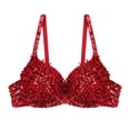 thumbnail image 4 of Yartina Woman's Sparkle Sequins Beaded Padded Bra Top Bralette Rave Party Belly Dance Crop Top Red 36/80, 4 of 7