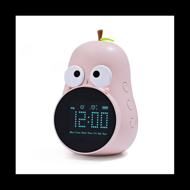 Reloj Despertador para NiñOs DiseñO de Pera, PosposicióN, Alarmas Triples, 5 Tonos de Llamada - Reloj Despertador Digital Recargable Rosa