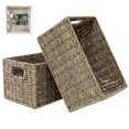 thumbnail image 1 of HOMESTEAD Cestas de junco marino con asas integradas para almacenamiento, cesta de mimbre rectangular mediana de 13,5 x 8 pulgadas, para dormitorio, sala de estar, baño, estantes, 2 paquetes, 1 of 5