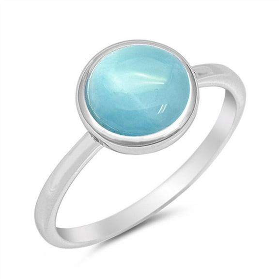 Round Natural Larimar Simple Band Ring Sterling Silver Size 5