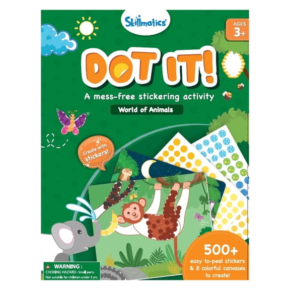 Skillmatics Dot It Sticker Art - Animals, Mess-Free Fun for Kids, 500 Stickers, Craft Kits, DIY Scrapbooking Activity, Travel Toys, Gifts for Boys & Girls Ages 3, 4, 5, 6, 7