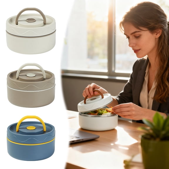 440ml Insulated Lunch Box, 304 Stainless Steel Leakproof Thermal Container, Portable Round Stackable for Picnic Travel (A)