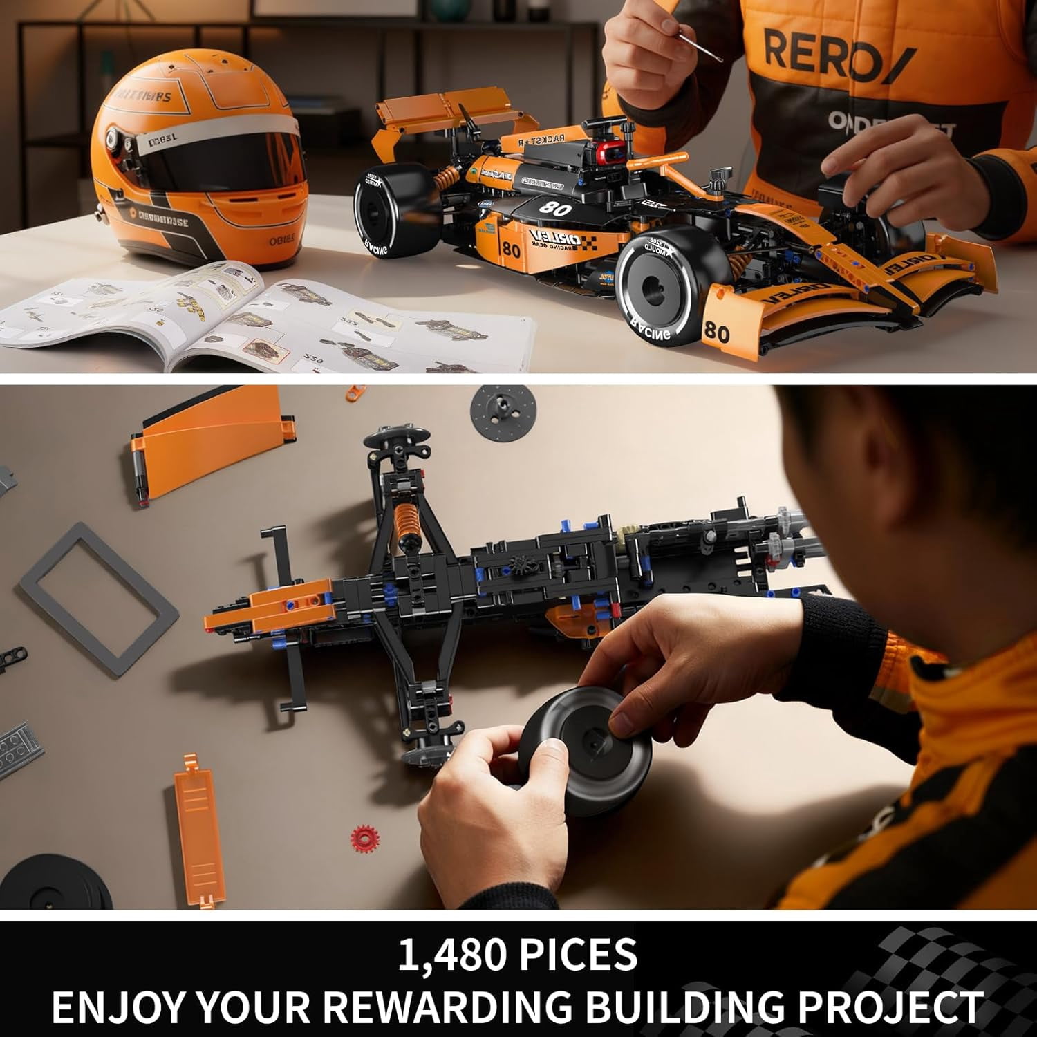 Race Car Model Toys MOC Bricks Collectible Sportscar Building Blocks, Racing Car Building Kits for Adult, Static Version 1,480 Pieces