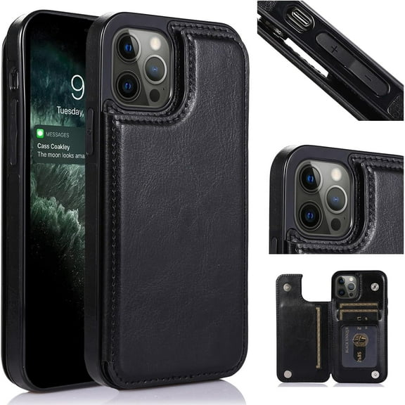 Wallet Case for iPhone 14 Pro Max 6.7 inch, Slim PU Leather Case with Card Slots Kickstand Magnetic Clasp Durable Shockproof Flip Folio Cover - Black