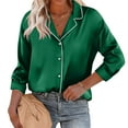 thumbnail image 3 of Maplenight Satin Silk Shirts for Women Long Sleeve Button Down Shirt Casual Lapel Pajamas Tops, 3 of 8