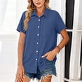 thumbnail image 6 of Women Blouses Short Sleeve Button Down Shirts Business Casual Dressy Work Tops Summer Spring Clothes, Blue XXL, 6 of 7