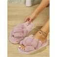 thumbnail image 5 of Women's Open Toe Slippers Fuzzy  House Slippers for Women Cozy Criss Cross Furry Slides Slippers, 5 of 7