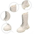 thumbnail image 7 of BOBOGOJP Girls Leather Lace Up Knee High Boots with Side Zipper Fashion Comfortable Round Toe Low Heel Combat Riding Boots Winter Tall Boots Little Kid/Big Kid,White Beige for Size 10, 7 of 7