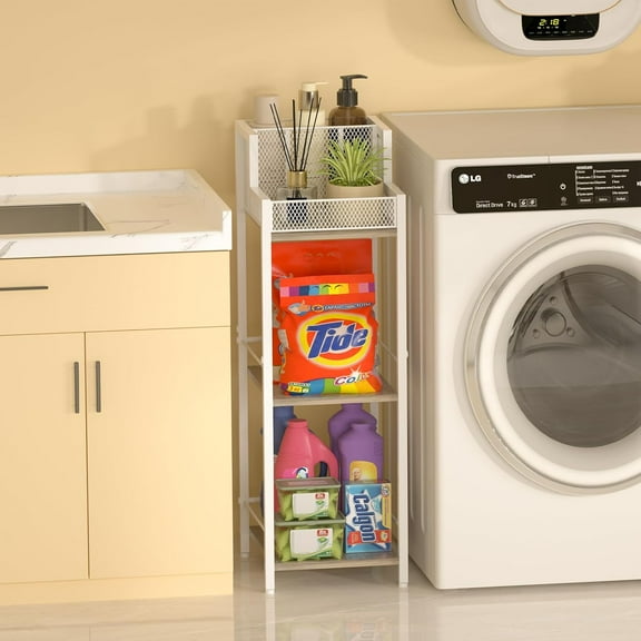 Metal Shelving Unit, Hair Tool Organizer, Removable Dividers, 3-Tier Free-Standing Floor Storage Shelves, Narrow, Ideal for Bathroom, Laundry