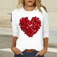 thumbnail image 2 of Valentines Shirts Women Love Heart Printed Crewneck 3/4 Sleeve Tops Plus Size S-3X Loose Fit Casual Holiday Tees (3XL, White), 2 of 6