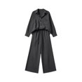 thumbnail image 5 of BRELIL Women's Two Piece Outfits Sets Collared Long Sleeve Shirt Wide Leg Pants Casual Lounge Matching Set Solid Boho Vacation Travel Tracksuit, Dark Gray M, 5 of 6