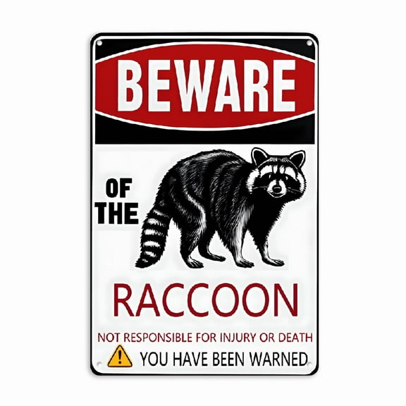 Beware of Raccoon_ Vintage Metal Sign - Humorous 8x12 Inch Wall Decor for Home, Bar, Restaurant - Durable Indoor_Outdoor Safety Caution Decorative Sign & Plaque