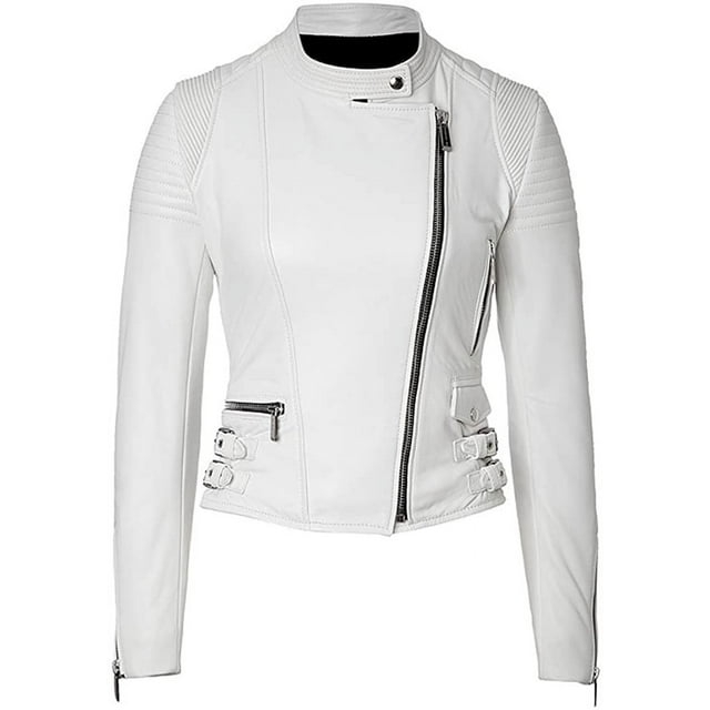 Veste Blanche Femme Veste de Motard en Cuir Femme Veste Moto en Cuir Femme Veste de Moto Femme Veste d'Équitation pour Femme Veste en Cuir Blanche Femme Taille 5TG