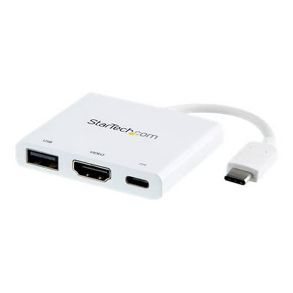 StarTech.com USB-C to HDMI Adapter - White - 4K 30Hz - Thunderbolt 3 Compatible - with Power Delivery (USB PD) - USB C Dongle (CDP2HDUACPW) - Adapter - 24 pin USB-C male to HDMI, USB Type A, 24 pin USB-C female - 2.4 in - white - 4K support, USB Power Delivery (60W)