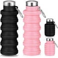 thumbnail image 1 of 2 Pcs Bouteilles d'Eau Pliables 500ml Silicone Voyage Pliable Bouteille d'Eau Portable avec Boucle Silicone Léger Réutilisable Étanche pour Camping Randonnée Cyclisme Sport (Rose/noir), 1 of 7
