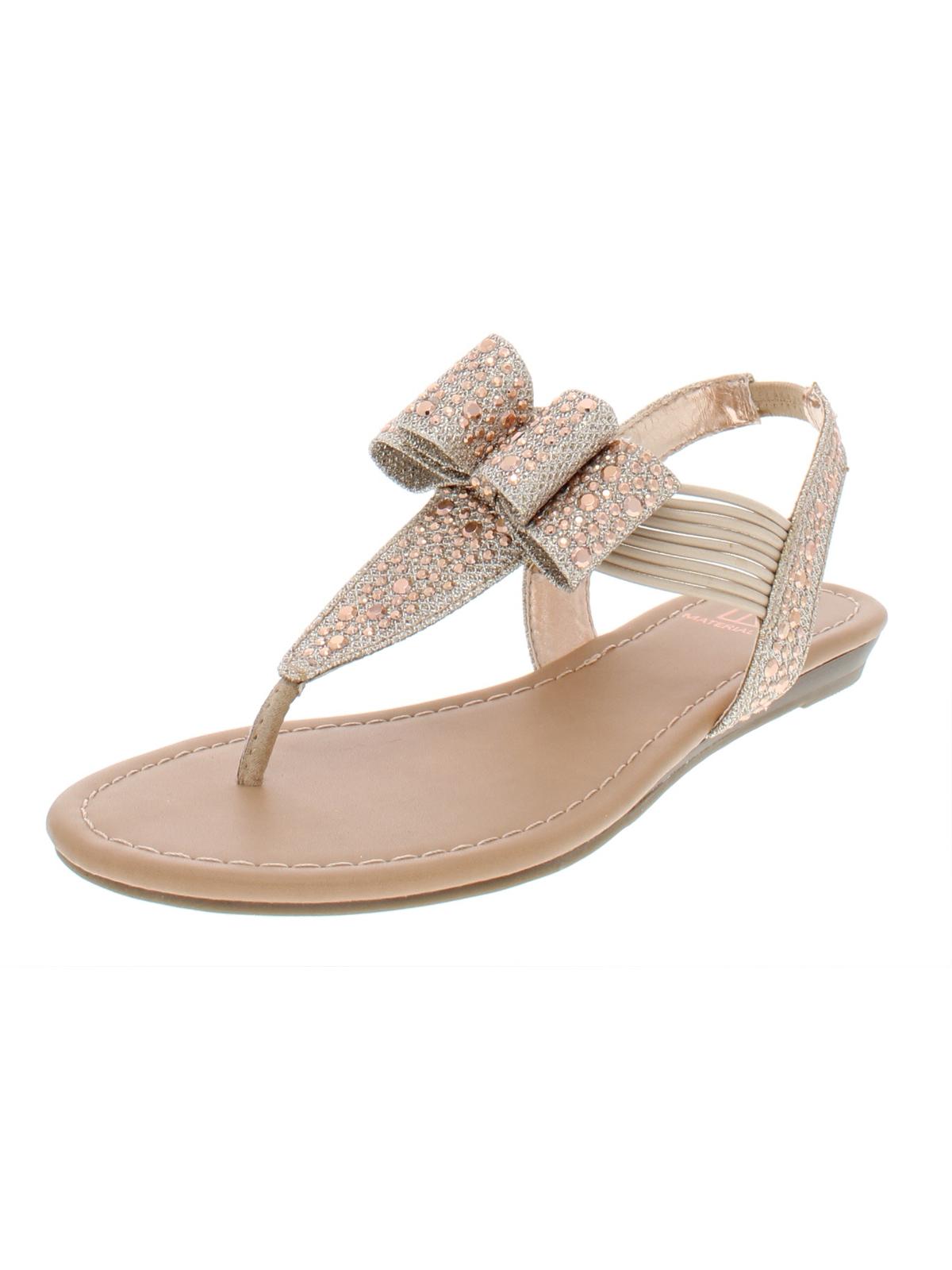 Material Girl Womens Shayleen Rhinestone Metallic Thong Sandals Material Girl Womens Shayleen Rhinestone Metallic Thong Sandals