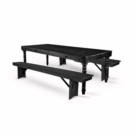 Black Fluted Leg Farm Table Dining Set with 2 Benches by Chivari