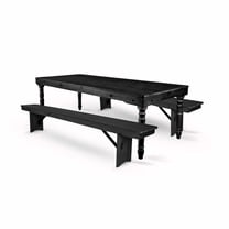 Black Fluted Leg Farm Table Dining Set with 2 Benches by Chivari