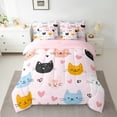 thumbnail image 2 of Castle Fairy Cute Cats 7-Piece Twin Bedding Sets for Girls Boys Children,Love Heart Print Bedding Comforter Set,Kawaii Pets Breathable Sheet Sets,Ultra Soft Home Decor, 2 of 8