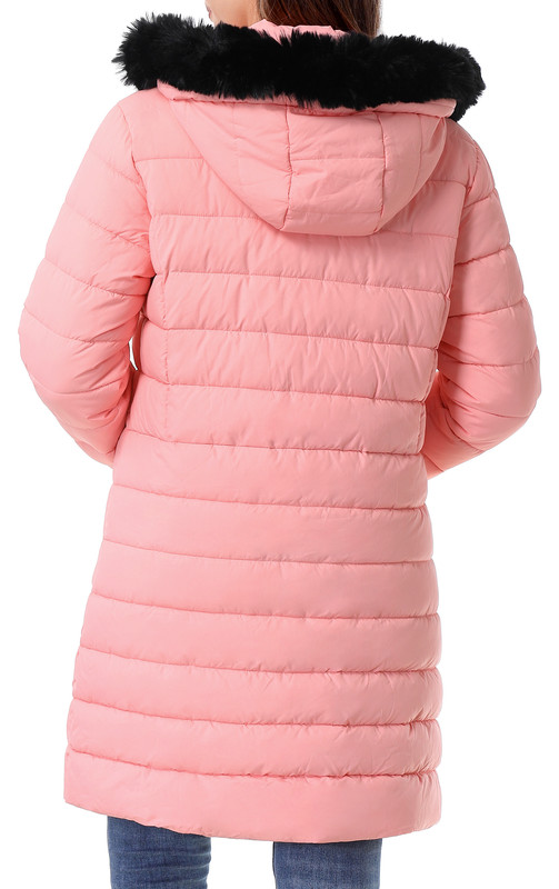 Women's Long Winter Coats Thicken Fleece Lined Parka Down Puffer Jacket With Faux Fur Detachable Hood, Pink L