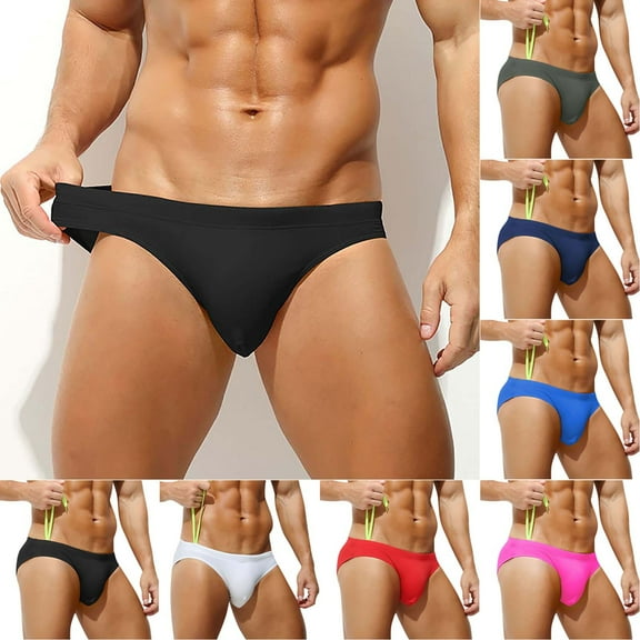 Afuyipoi Men's Solid Color Underpants,Swim Trunks Quick Dry Drawstring Waist Leisure Bottoms Black L