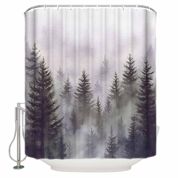 Extra Long Shower Curtain 72x84 Inch, Green Forest Shower Curtain Waterproof Bathroom Decor Vintage Rustic Pine Trees Nature Landscape Fabric Bath Curtain Set Accessories with Hooks