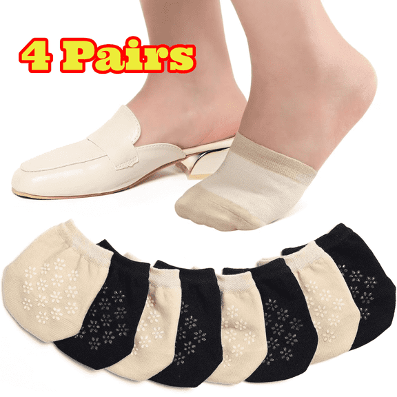 4 Pairs Toe Socks for Women, Half Socks Toe Topper Covers Seamless Grip Non Slip Hidden Covers
