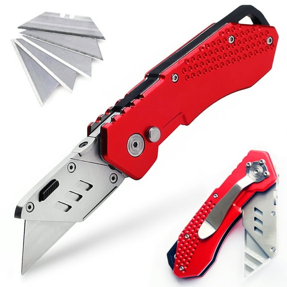 Canopus Folding Utility Knife, Heavy Duty Box Cutter with Holster, Blade Lock System, Handy Design Craft Knife with Aluminum Alloy Handle, Quick Blade Changing, Plus 5 Extra Blades