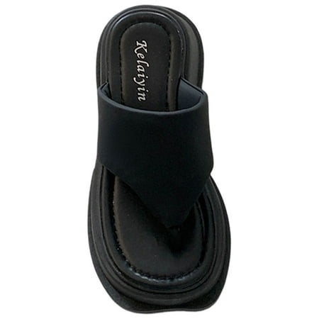 

Gomelly Ladies Sandals Slip On Flip Flops Summer Platform Sandal Soft Slide Slippers Women Womens Slides Black 8.5