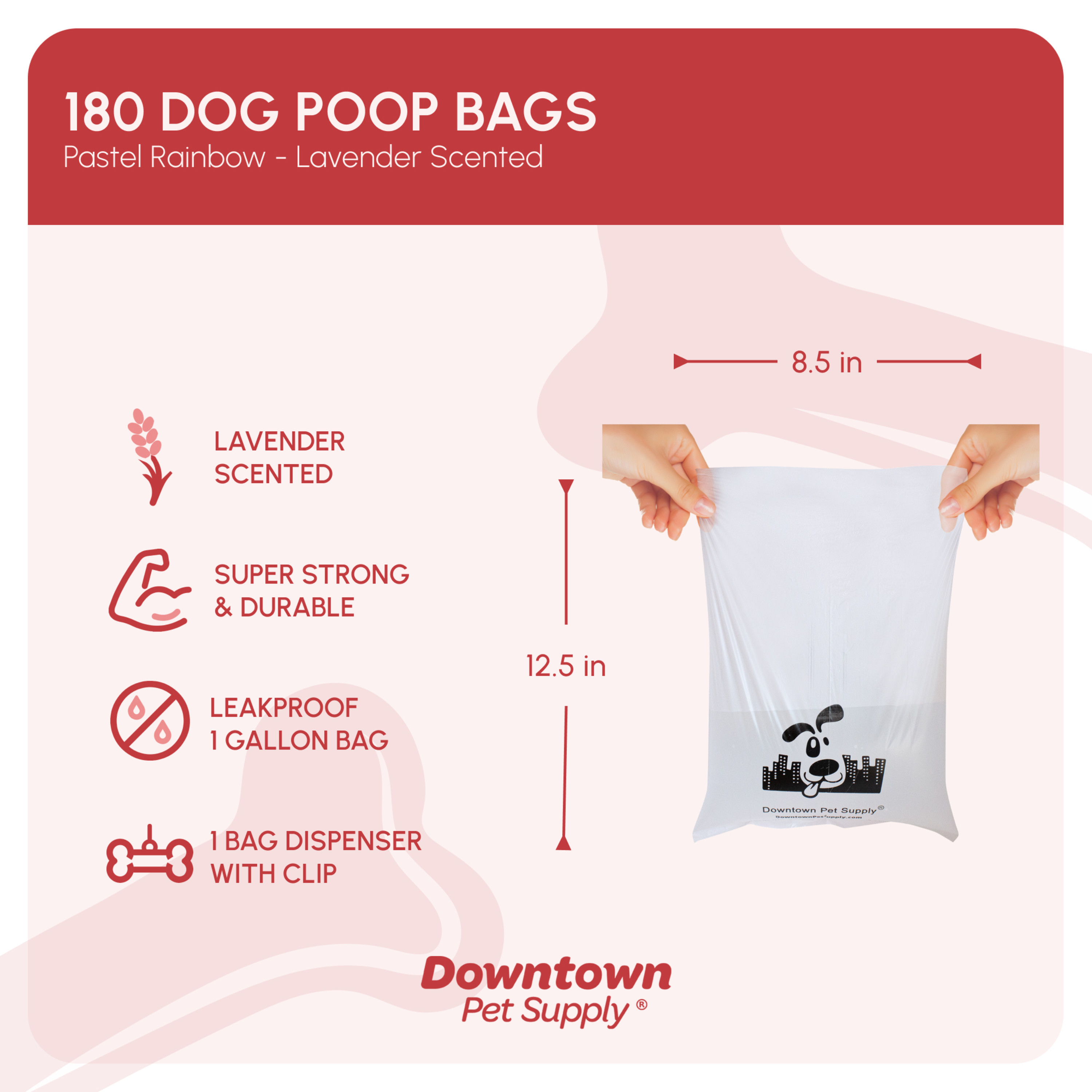Downtown Pet Supply Dog Poop Bags with Holder, 180 Count photo 2