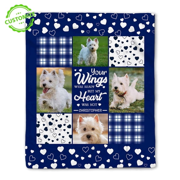 Customizaholic Personalized Pet Memorial Photo Blanket – Custom Name & Pictures – “Your Wings Were Ready” Design – Heartfelt Tribute Gift for Pet Lovers